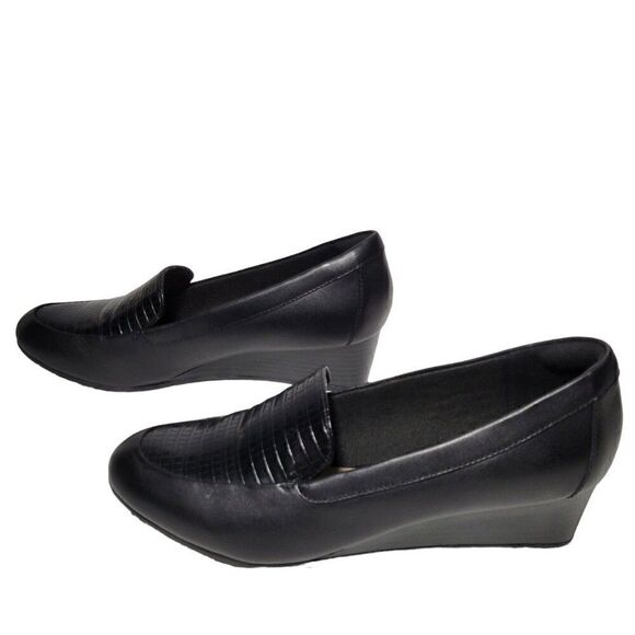 Clarks Wedge Heels Women Size 8.5 M Mallory Pearl Black Shoes Ortholite Footbed - Picture 5 of 13